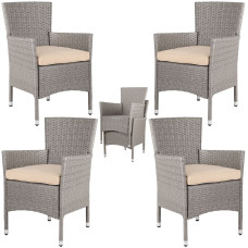 Gartenstuhl 4er Set | Polyrattan Creme Beige | Inklusive Kissen